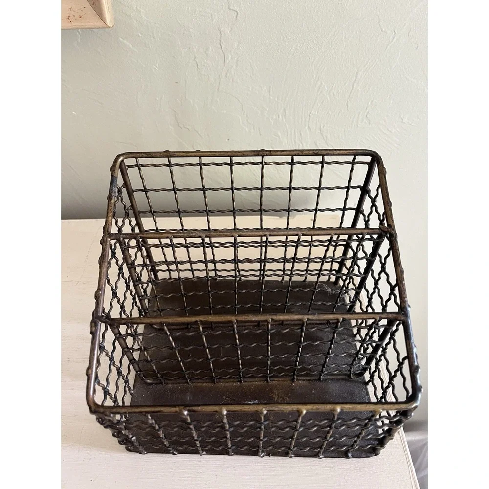 Antique Vintage Wire Desk Organizer Mail Letters Industrial Academia Study Decor